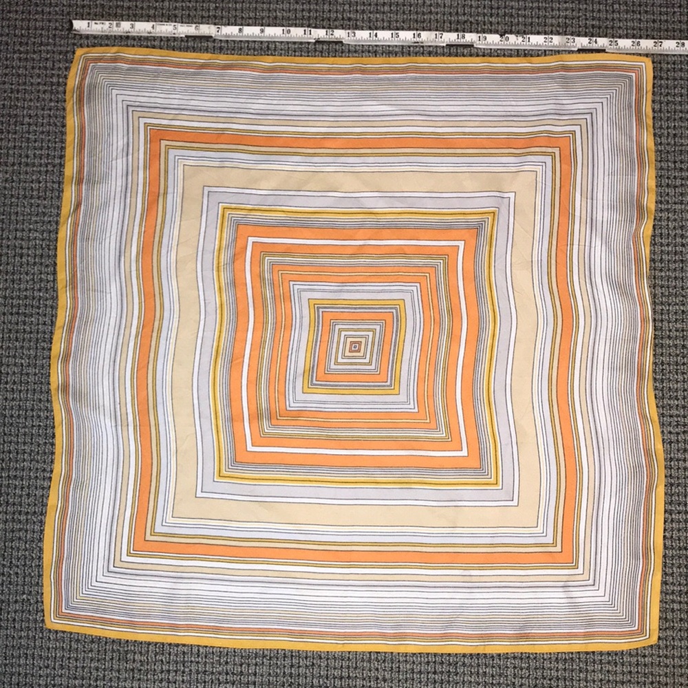 Striped Square Scarf in Orange, Cream & Gray